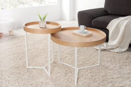 Extravagante salontafel MODULAR 60cm naturel eiken wit rond incl. dienblad