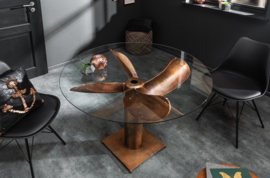 Maritieme tafel OCEAN 105 cm koperen gevlamd glazen tafel met propeller