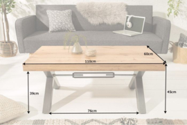 Massieve salontafel THOR 110cm wild eiken geolied in industrieel design