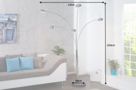 Design booglamp FIVE LIGHTS 205 cm zilveren vloerlamp met marmeren voet