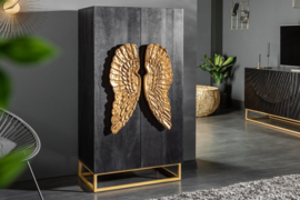 Extravagante highboard ANGEL 70 cm zwart mangohout met gouden vleugels