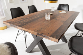 Industriële eettafel 140cm donker eiken look met zwarte X-poten