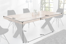 Massieve eettafel IRON CRAFT 160 cm mangohout industrieel design met X-poten