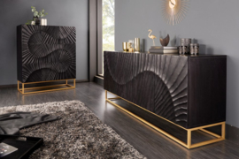 Massief dressoir SCORPION 100 cm zwart mangohout, uitgebreid 3D-houtsnijwerk