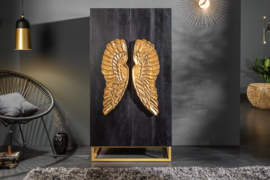 Extravagante highboard ANGEL 70 cm zwart mangohout met gouden vleugels