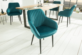 Edele fauteuil TURIN turkoois fluweel met sierstiksels