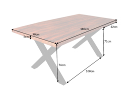 Industriële eettafel WOOD ART 180cm mangohout met zwart X-frame