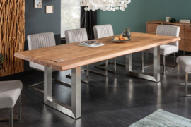 Massieve eettafel MAMMUT ARTWORK 200cm acacia 6cm blad naturel roestvrij staal