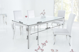 Elegante design eettafel MODERN BAROQUE 180cm wit roestvrijstalen opaal glazen tafelblad