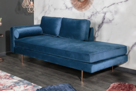 Elegante Récamière DIVA 196 cm donkerblauw fluwelen roségouden voetjes