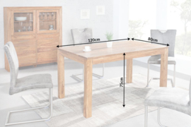 Massieve eettafel PURE 120cm Sheesham steen afwerking indrukwekkende nerf