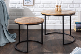 Set van 2 industriële bijzettafels ELEMENTS 57 cm massief mangohout