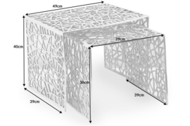 Handgemaakte salontafel ABSTRACT 49 cm set van 2 zilver in gap-design