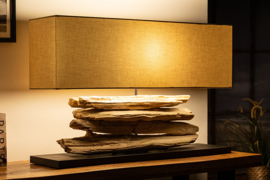 Handgemaakte tafellamp RIVERINE 80 cm beige drijfhout voet met linnen kap