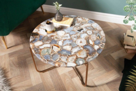 Handgemaakte salontafel NOBLE 62 cm blauw afneembaar agaat blad