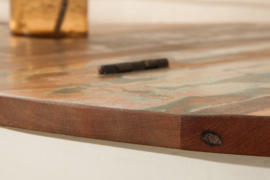 Design salontafel JAKARTA 70cm wit rond gemaakt van gerecyclede vissersboten met opbergruimte