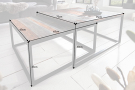 Design salontafel set van 2 ELEMENTS 75 cm Sheesham gerookte afwerking met ijzeren frame