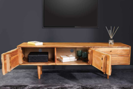 Massief houten tv-lowboard ALPINE 145 cm natuurlijke acacia retro-design met honingkleurige afwerking