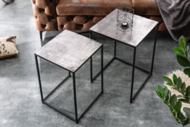Handgemaakte bijzettafel set van 2 ELEMENTS 40cm zilver zwarte salontafel