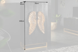 Extravagante highboard ANGEL 70 cm zwart mangohout met gouden vleugels