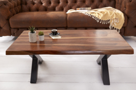 Massief salontafel met boomrand AMAZONAS 110 cm bruin sheesham met X-frame