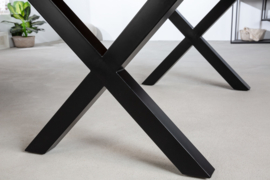 Industriële eettafel WOOD ART 180cm mangohout met zwart X-frame