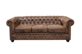 Chesterfield 3-zits bank 205cm antiek bruin met knoopsluiting en veerkern