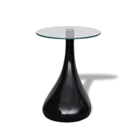 Moderne Salontafel 42cm rond glazen tafelblad onderstel hoogglans zwart 2 st