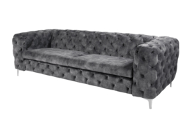 Chesterfield 3-zitsbank MODERN BAROK 235 cm donkergrijs fluweel 3-zits