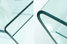 Moderne glazen salontafel FANTOME 70 cm trapezium met doorzichtige plank