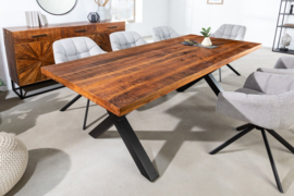 Industriële eettafel WOOD ART 180cm mangohout met zwart X-frame