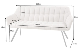Eetkamerbank PAPILLON 165 cm champagne beige met rugleuningen zwart metalen frame