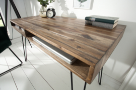 Massief bureau SCORPION 110 cm grijze acacia haarspeldpoten