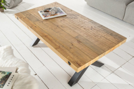 Massieve salontafel THOR 110cm naturel gerecycled grenen industrieel design X-frame