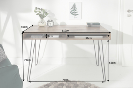 Massief bureau SCORPION 110 cm grijze acacia haarspeldpoten