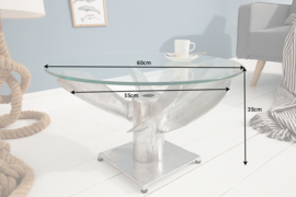 Maritieme salontafel OCEAN M 60cm zilveren antieke scheepsschroef met glazen blad