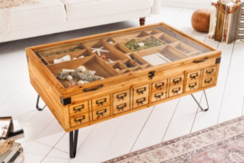 Vintage salontafel SEVEN SEAS 100cm natuurlijk sparrenhouten haarspeldpoten opbergruimte