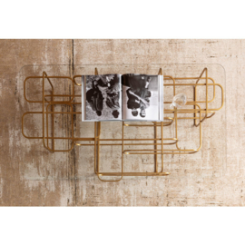 Rechthoekige salontafel Meander met glazen blad en gouden frame  140cm