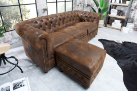 Chesterfield 3-zits bank 205cm antiek bruin met knoopsluiting en veerkern