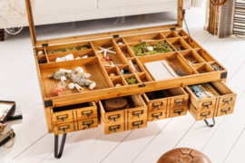 Vintage salontafel SEVEN SEAS 100cm natuurlijk sparrenhouten haarspeldpoten opbergruimte