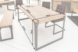 Industrieel design eettafel FACTORY 160cm witgekalkt acacia