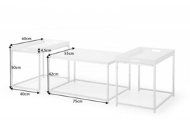 Moderne salontafel set van 3 ELEMENTS 75cm wit chroom uitneembaar blad