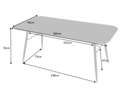 Design eettafel PARIS 180cm antraciet kristalglas met marmer decor