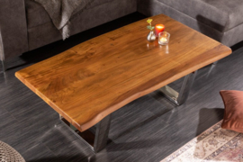 Massief houten salontafel MAMMUT 110 cm acacia honingafwerking sledeframe boomrand 4 cm tafelblad