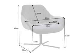 Draaifauteuil BIG DUTCH grijs fluweel met armleuningen in retrostijl