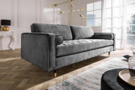 Elegante design 3-zitsbank COSY VELVET 225 cm grijs fluweel stof