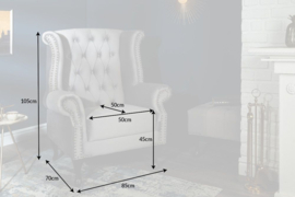 Chesterfield fauteuil 85cm zilvergrijs fluweel met knoopsluiting