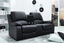 Exclusieve 2-zits bioscoopfauteuil HOLLYWOOD 186 cm zwarte tv-fauteuil met bekerhouder