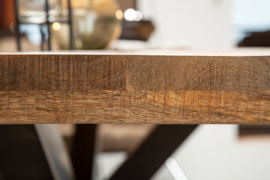 Massieve industriële eettafel GALAXIE 180 cm mangohout stervormig frame