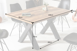Industriële eettafel 140 cm eiken look met zwarte X-poten